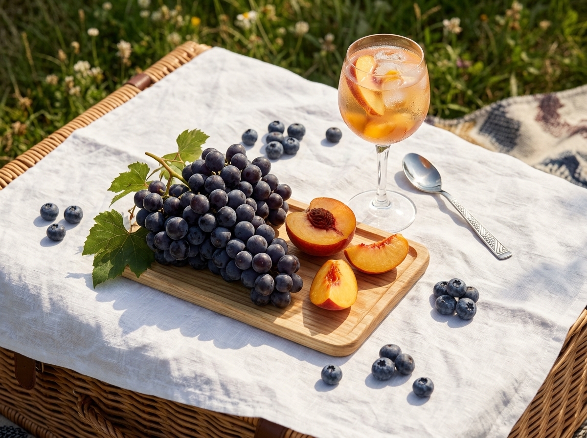 CorpsAfrica Ethiopia documentary still life with grapes and peaches on sunny picnic table